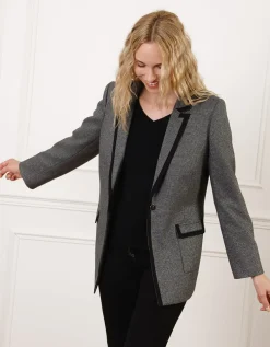Blazer long gris motif