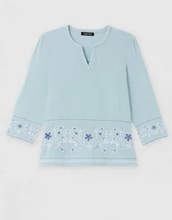 Blouse brodée coton vert