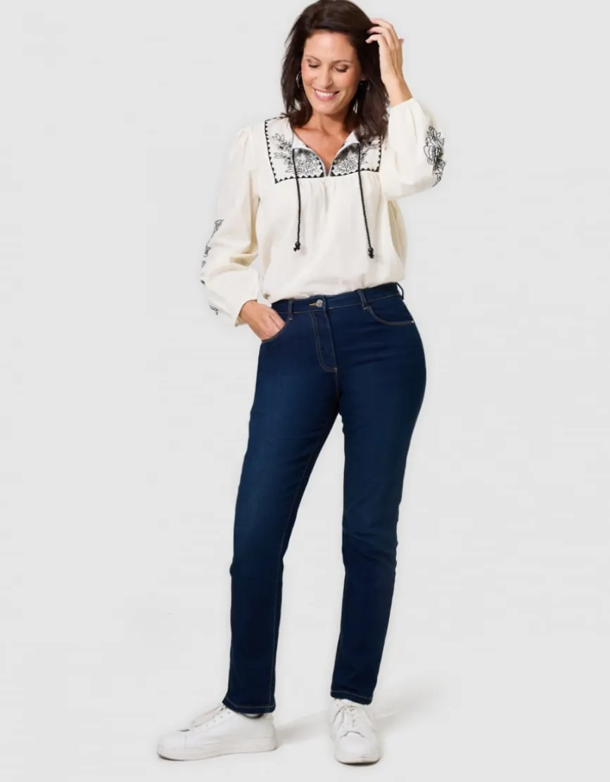 Blouse brodée écru noir