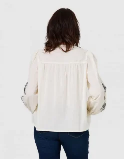 Blouse brodée écru noir
