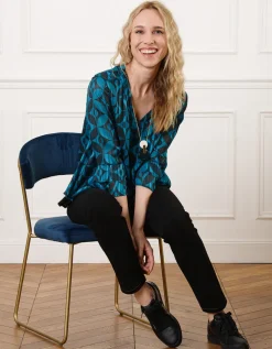 Blouse chic motif bleu