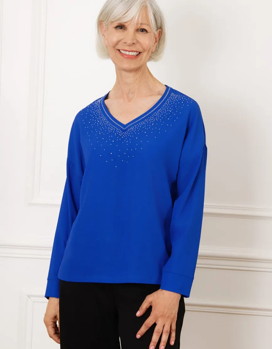 Blouse chic strass bleu