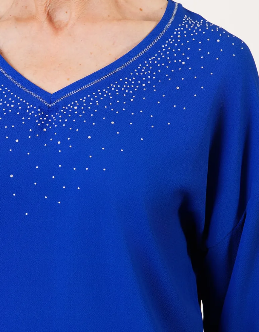 Blouse chic strass bleu