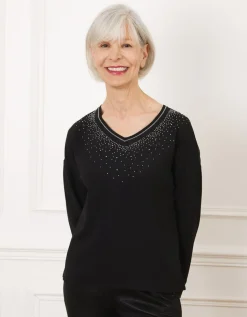 Blouse chic strass noir
