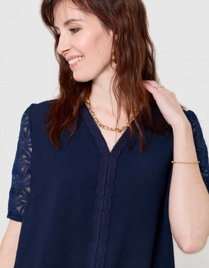 Blouse dentelle marine