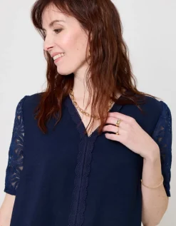 Blouse dentelle marine