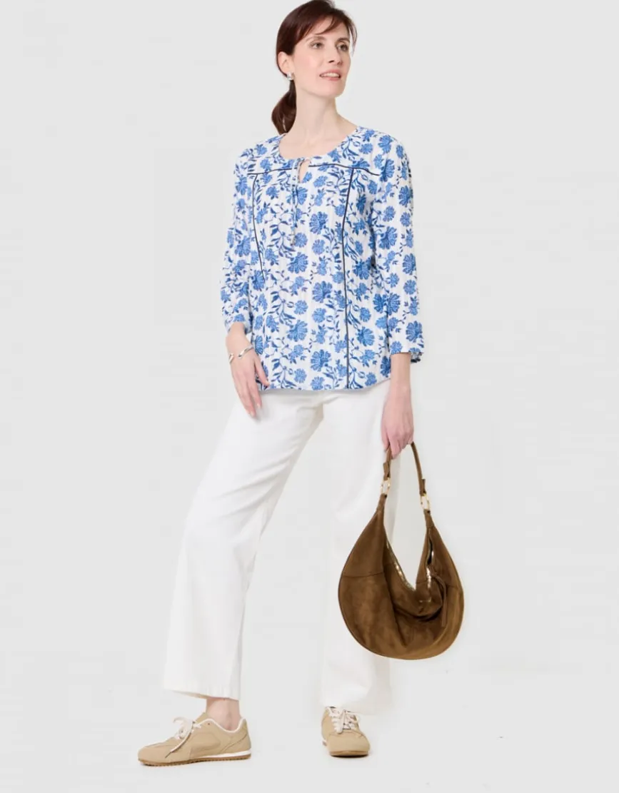 Blouse imprimé coton bleu