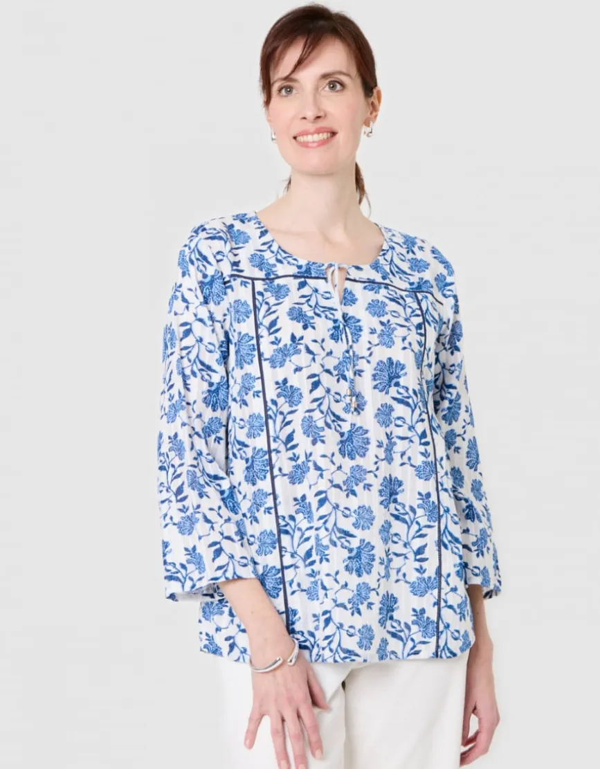 Blouse imprimé coton bleu