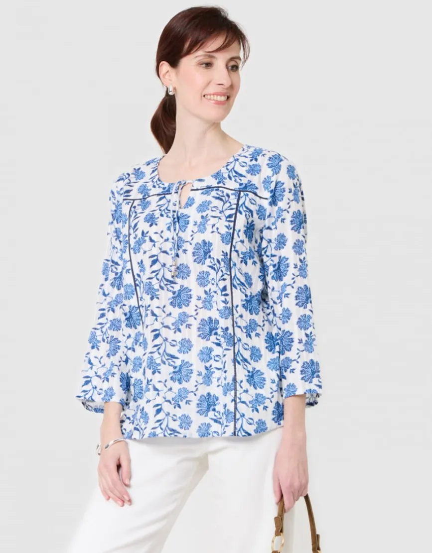Blouse imprimé coton bleu