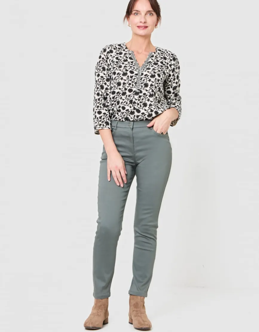 Blouse motif coton beige