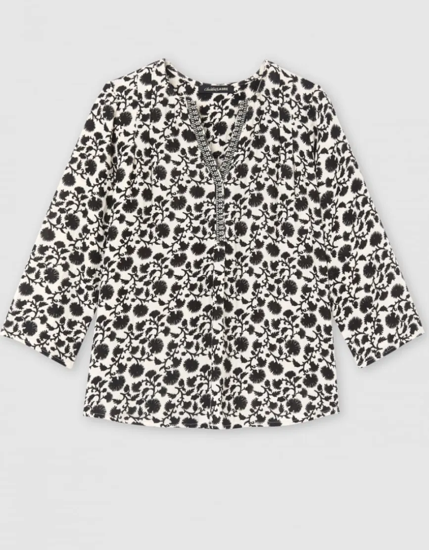 Blouse motif coton beige
