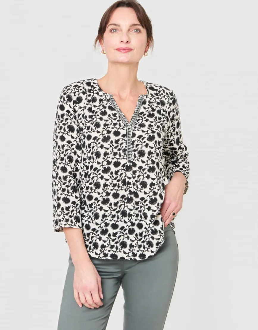 Blouse motif coton beige