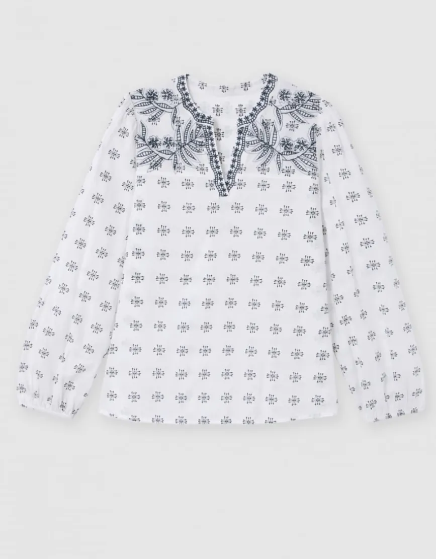 Blouse motif coton blanc