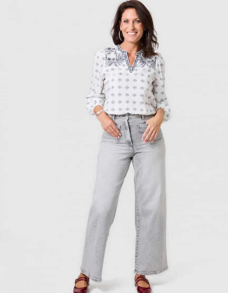 Blouse motif coton blanc