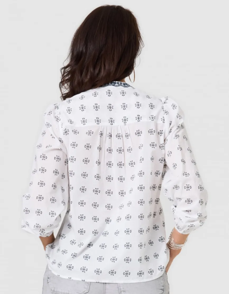 Blouse motif coton blanc
