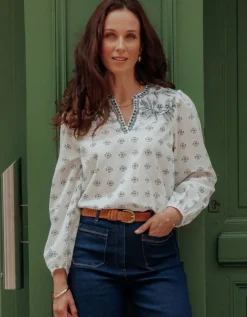 Blouse motif coton blanc