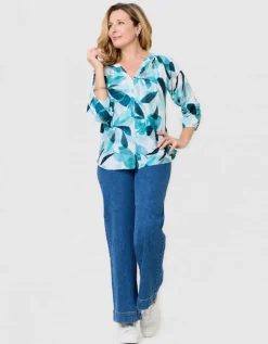 Blouse motif coton bleu