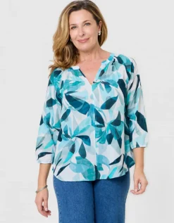 Blouse motif coton bleu