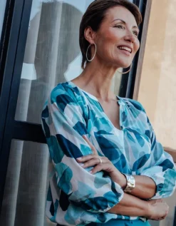 Blouse motif coton bleu
