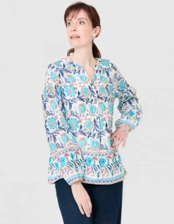 Blouse motif coton bleu