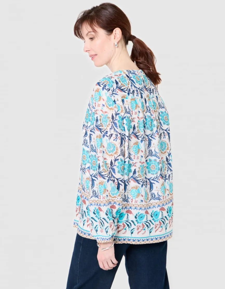 Blouse motif coton bleu