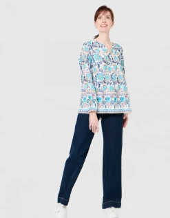 Blouse motif coton bleu