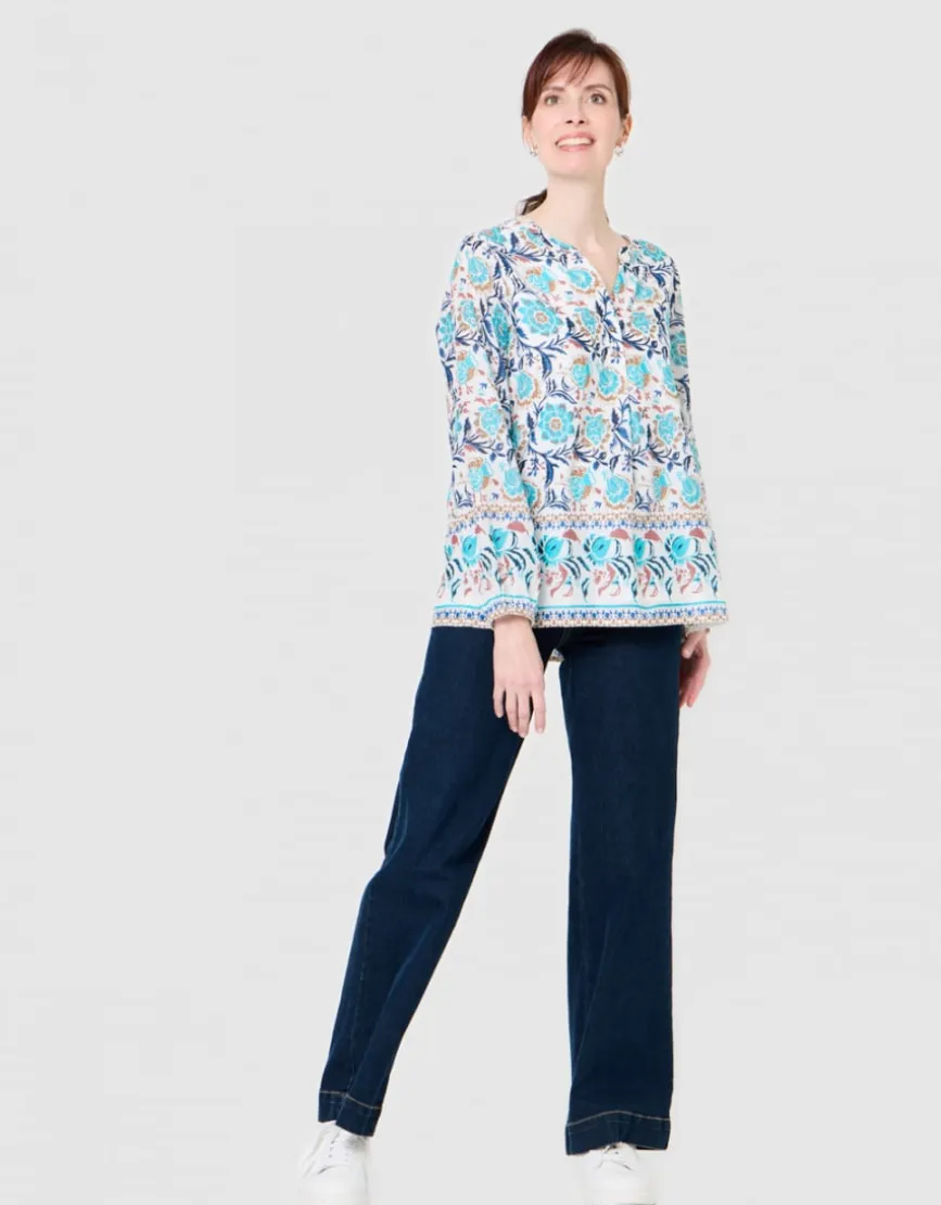 Blouse motif coton bleu