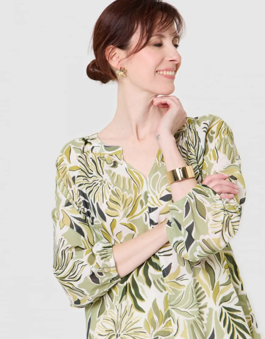 Blouse motif coton vert