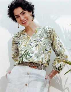 Blouse motif coton vert