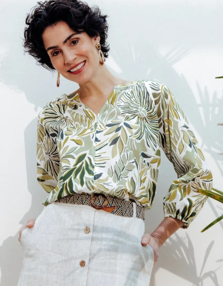 Blouse motif coton vert