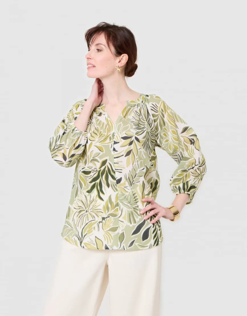Blouse motif coton vert