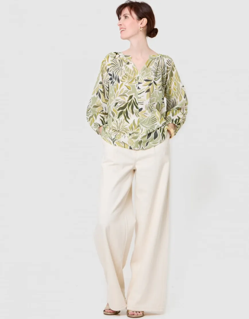 Blouse motif coton vert