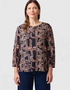 Blouse motif noir beige