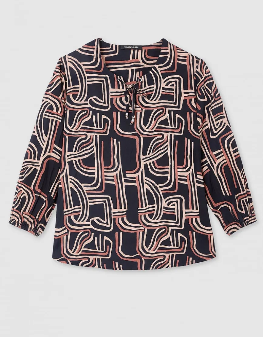 Blouse motif noir beige