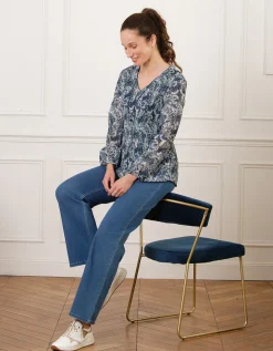 Blouse plissée motif bleu