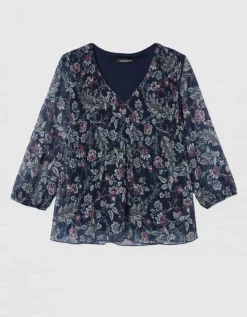 Blouse plissée motif bleu