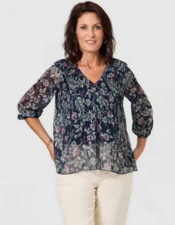 Blouse plissée motif bleu