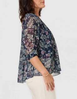 Blouse plissée motif bleu