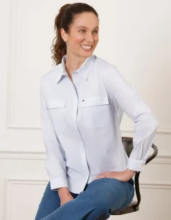 Chemisier coton rayé bleu