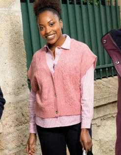 Chemisier coton rayé rose