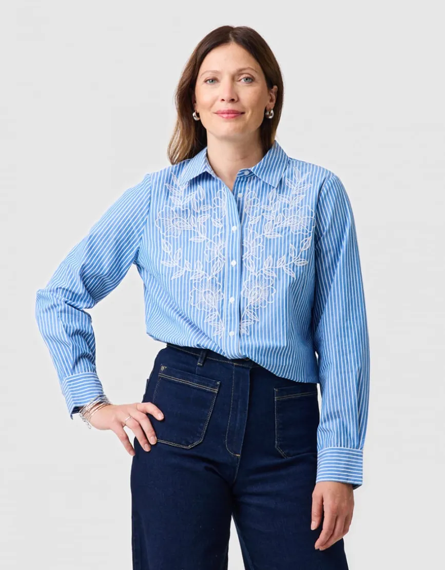 Chemisier rayé coton bleu