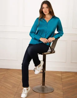 Chemisier satiné bleu