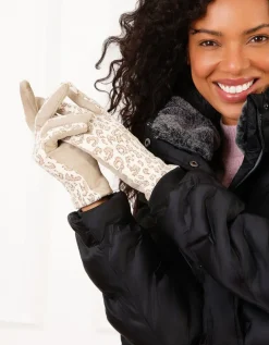 Gants motif léopard beige