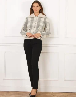 Gilet écru chic carreaux