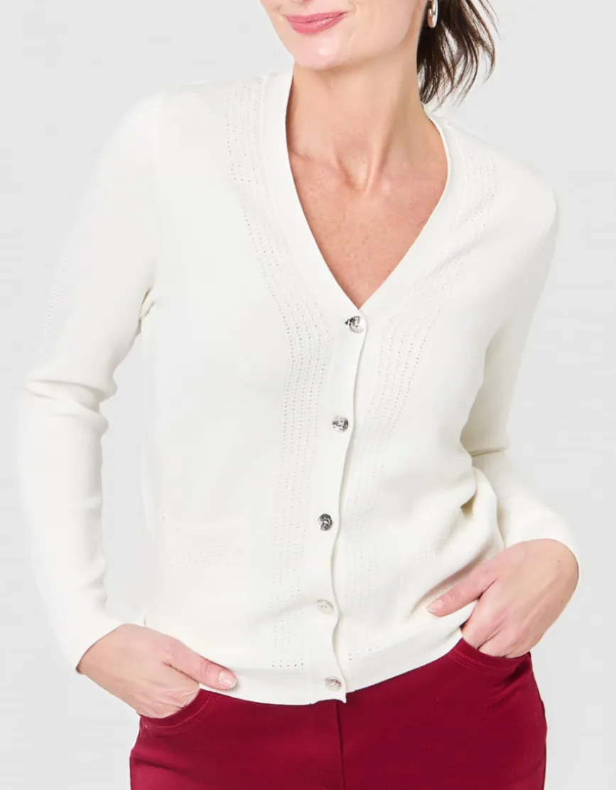 Gilet long ajouré écru