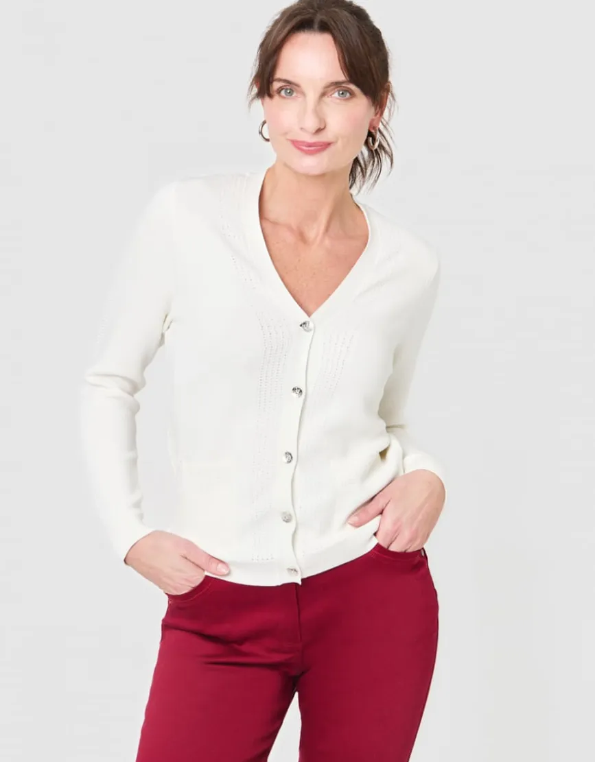 Gilet long ajouré écru