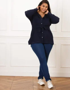 Gilet long boutons bleu