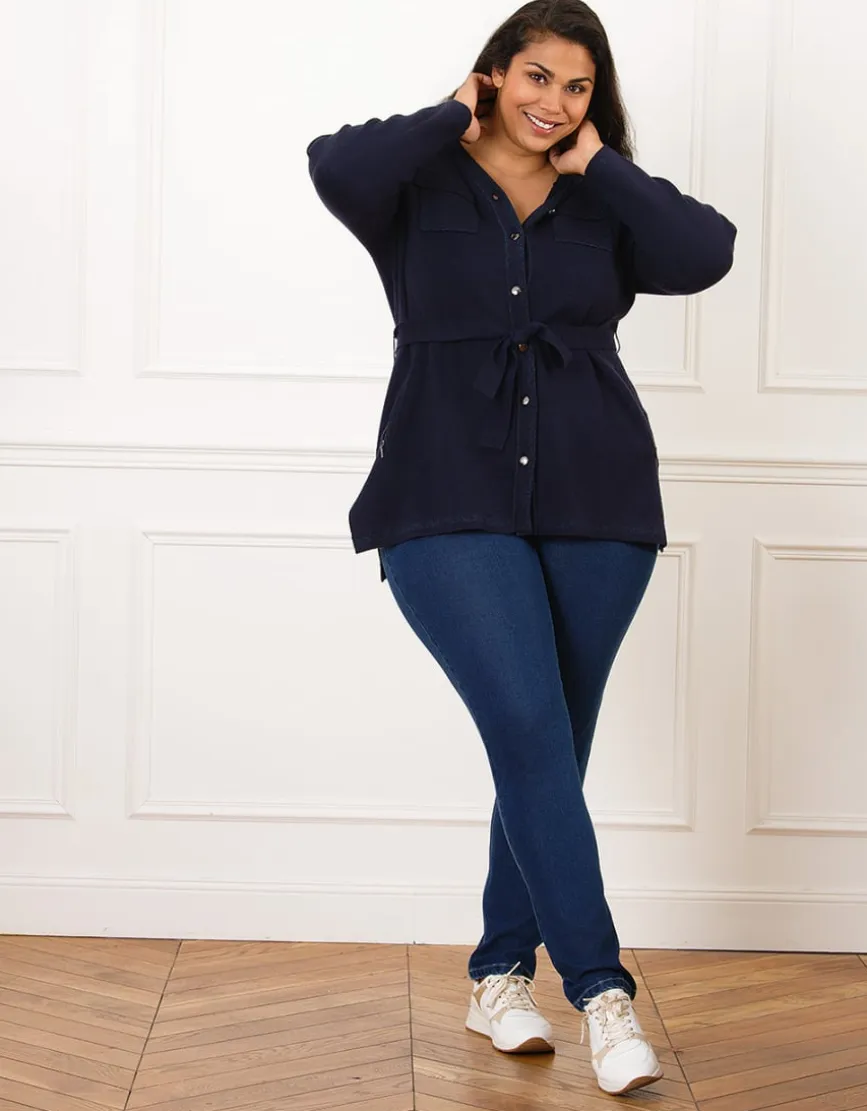 Gilet long boutons bleu