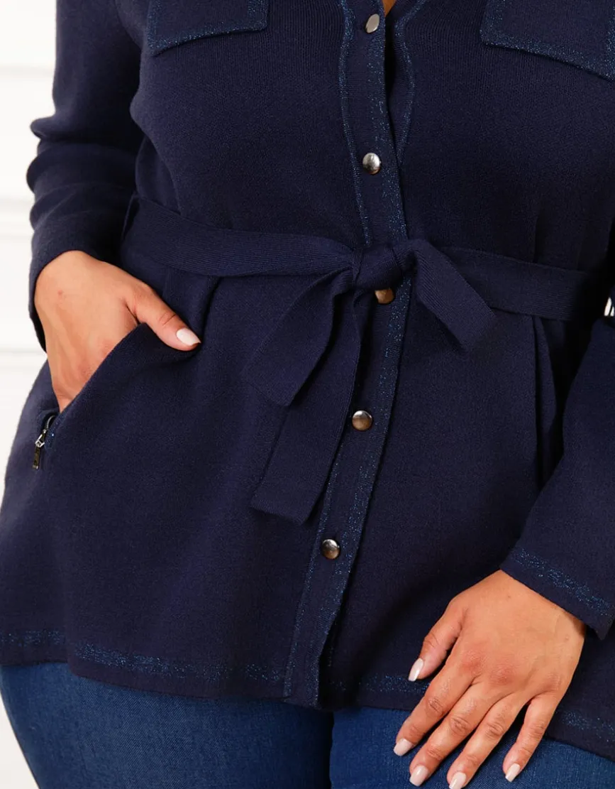 Gilet long boutons bleu