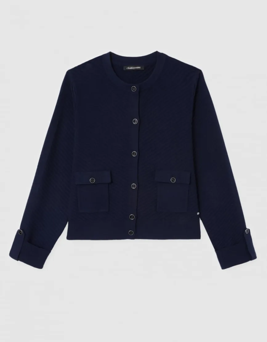 Gilet maille bouton bleu